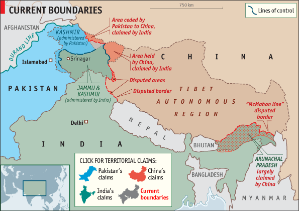 The current boundaries in Kashmir