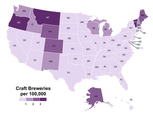Craft Breweries per 100,000
