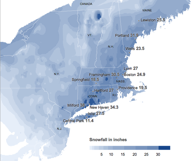 The New York Times snowfall totals
