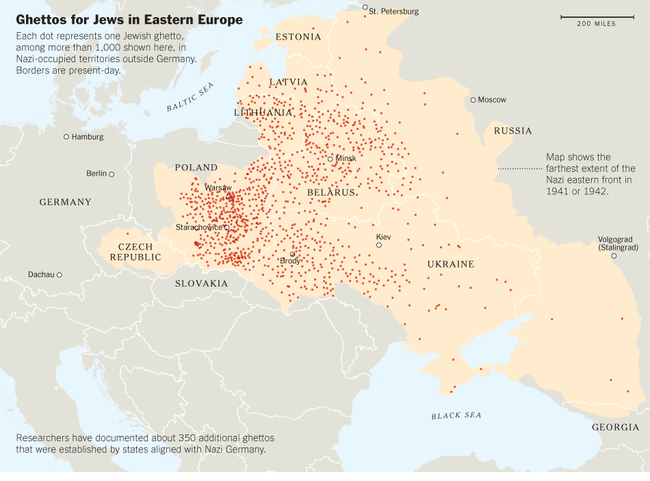 Map of ghettos across Eastern Europe