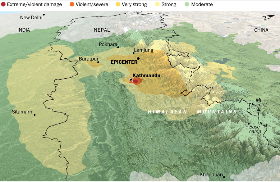 Where and how severely the quake was felt
